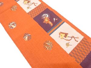 毬に童女・春駒模様織り出し 袋帯